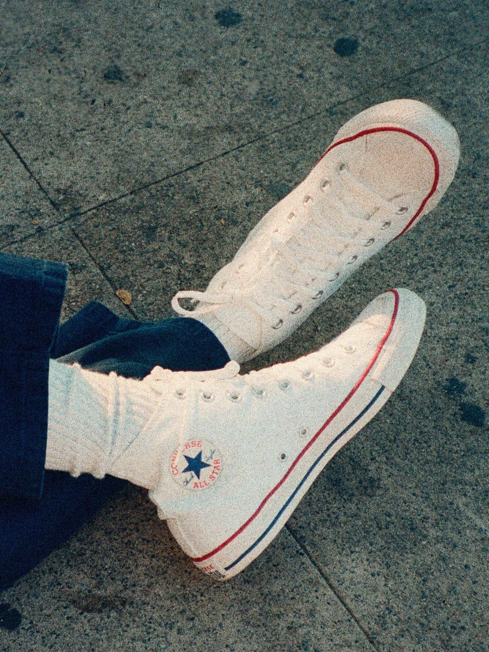 Converse| White Chuck Taylor High Top Canvas Sneakers Red & Blue Accents Sz 6
